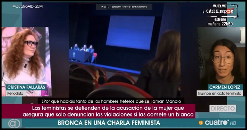 Entrevista en Cuatro el 5/03/2024 con Carmen López tumbando a Cristina Fallarás